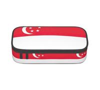 ZXERTG Trousse à crayons multifonction en tissu Oxford avec imprimé drapeau de Singapour - Parfait pour le bureau et les voyages, Noir , Taille unique, Trousse de maquillage