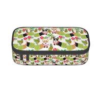 ZXERTG Trousse à crayons multifonction en tissu Oxford avec imprimé fleurs tropicales et corgi, parfaite pour le bureau et les voyages, Noir , Taille unique, Trousse de maquillage