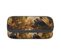 ZXERTG Trousse à crayons multifonction en tissu Oxford avec imprimé petit panda rouge, parfaite pour le bureau et les voyages, Noir , Taille unique, Trousse de maquillage