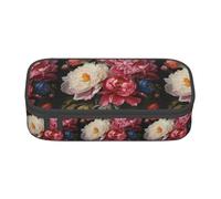 ZXERTG Trousse à crayons multifonction en tissu Oxford avec imprimé pivoine, parfaite pour le bureau et les voyages, Noir , Taille unique, Trousse de maquillage