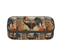 ZXERTG Trousse à crayons multifonction en tissu Oxford avec motif coq sur bois - Parfait pour le bureau et les voyages, Noir , Taille unique, Trousse de maquillage