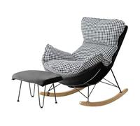 ZXFDMSWJ Fauteuil à Bascule pour Adulte, Fauteuil inclinable de Loisirs rembourré avec Pouf, Fauteuil à Bascule Moderne pour Balcon et Chambre à Coucher (Noir + Grille)