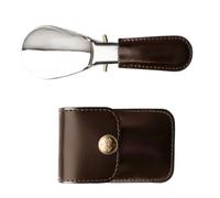 Zxfdsfdbnm Chausse-pied portable pliable en acier inoxydable ergonomique avec poignée en cuir pour la maison, le bureau, les voyages, outil de poche, Café noir, Taille unique