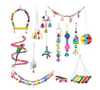 Zxfdsfdbnm Lot de 14 jouets pour oiseaux, balançoires, jouets à mâcher, échelle, hamac, perchoir, cloche, miroir sphérique, pour perruches, pinsons, mynah Lovebird