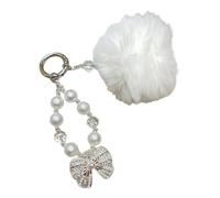 Zxfdsfdbnm Porte-clés tendance avec nœud en strass étincelants et boule en peluche pour un charme élégant au quotidien pour la décoration de sac à dos sociale de voyage, blanc, taille unique
