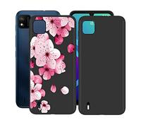 ZXFHN Coque pour Wiko Y82 (6.10"), Souple TPU Housse étuis Silicone Etui Back Case pour Wiko Y82 - Anti-Rayures - Deux Morceaux - Noir + Fleurs fraîches