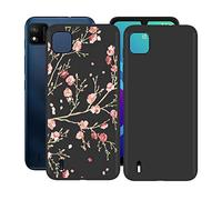 ZXFHN Coque pour Wiko Y82 (6.10''), Souple TPU Housse étuis Silicone Etui Back Case pour Wiko Y82 - Anti-Rayures - Deux Morceaux - Noir + Fleur de pêcher
