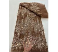 ZXFLOOR Tissu en Dentelle à Paillettes Jaunes et Perles pour Robe de soirée, Tulle Africain, pour Mariage