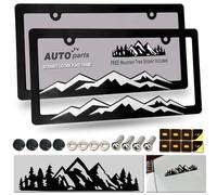 ZXFOOG - Cadre de plaque d'immatriculation de montagne, support en plastique noir pour étiquette de voiture avec bouchons à vis, 2 paquets de 2 trous, blanc sur noir, autocollant en vinyle de montagne