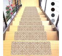 ZXGGASG d'escalier Non glissé 15 pcs, Tapis Amovibles Auto-adhésifs pour marches Bois, Coussinets de Coureurs intérieurs Doux avec Support en Caoutchouc, Style Nordique (8x30, Chameau)