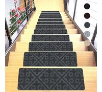ZXGGASG d'escalier Non glissé 15 pcs, Tapis de Coureurs intérieurs Auto-adhésifs pour marches Bois, Coussinets hirsutes Doux avec Support en Caoutchouc, Style Nordique (7.5x21,6, Gris foncé)