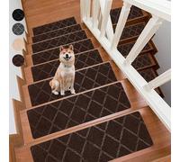 ZXGGASG d'escalier Non glissé de 5pcs Coureur intérieur Amovible Auto-adhésif pour marches Bois, Tapis hirsutes Doux avec Support en Caoutchouc (Marron, 8x30) - sûr élégant!