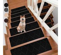 ZXGGASG d'escalier Non glissé de 5pcs - Coureur intérieur Auto-adhésif pour marches Bois, Tapis hirsutes Doux avec Support en Caoutchouc, Amovible Lavable (Noir, 7,5x21.6)