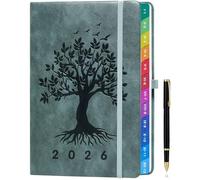 ZXHQ Agenda 2026 Semainier A5 - Planification Hebdomadaire et Mensuelle, avec Onglets Colorés, Pages en Couleurs, Pochette de Rangement et Stylo(Janvier 2026 - Décembre 2026) - Gris