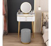 zxhrybh Coiffeuse avec Miroir, Table de Maquillage avec Rangement, Meuble Coiffeuse pour Chambre à Coucher (avec Miroir et Tabouret)(White+Round Stool,15.7in/40cm)