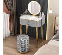 zxhrybh Coiffeuse avec Miroir, Table de Maquillage avec Rangement, Meuble Coiffeuse pour Chambre à Coucher (avec Miroir et Tabouret)(Gray+Round Stool,15.7in/40cm)