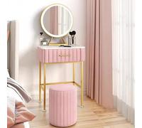 zxhrybh Ensemble de Coiffeuse avec Miroir et Tabouret, Couffeuse avec Tiroirs, Petite Coifeuse Peu Encombrante pour Chambre à Coucher(Pink,23.6in/60cm)