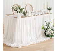 zxhrybh Jupe de Table en Tulle pour Tables Rectangulaires ou Rondes - Décoration de Fête, Mariage, Baby Shower, Anniversaire, Tissu en Tulle Ruffle(White,14FT(29.5x167in/75x426cm))