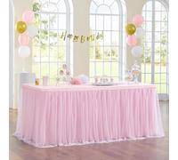 zxhrybh Jupe de Table en Tulle pour Tables Rectangulaires ou Rondes - Décoration de Fête, Mariage, Baby Shower, Anniversaire, Tissu en Tulle Ruffle(Pink,14FT(29.5x167in/75x426cm))