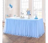 zxhrybh Jupe de Table en Tulle pour Tables Rectangulaires ou Rondes - Décoration de Fête, Mariage, Baby Shower, Anniversaire, Tissu en Tulle Ruffle(Blue,14FT(29.5x167in/75x426cm))