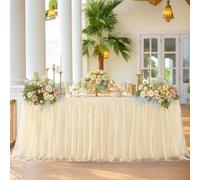 zxhrybh Jupe de Table en Tulle pour Tables Rectangulaires ou Rondes - Décoration de Fête, Mariage, Baby Shower, Anniversaire, Tissu en Tulle Ruffle(Beige,4FT(29.5x48in/75x122cm))