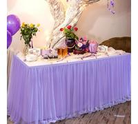 zxhrybh Jupe de Table en Tulle pour Tables Rectangulaires ou Rondes - Décoration de Fête, Mariage, Baby Shower, Anniversaire, Tissu en Tulle Ruffle(Purple,14FT(29.5x167in/75x426cm))
