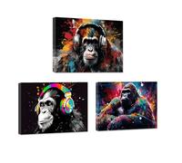 ZXHYWYM Impression sur toile de singe gorille avec écouteurs et musique joyeuse - Œuvre d'art - A (30 x 40 x 3)
