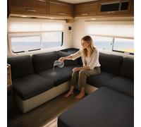 ZXLVCU Imperméable Housse Banquette Camping Car, Housses de Coussin Extensible De Siège pour Caravane, avec 2 Courroies (Black,W:65-95,D:65-95cm)