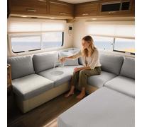 ZXLVCU Imperméable Housse Banquette Camping Car, Housses de Coussin Extensible De Siège pour Caravane, avec 2 Courroies (Light Grey,W:150-190,D:65-95cm)