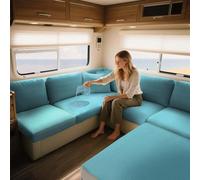 ZXLVCU Imperméable Housse Banquette Camping Car, Housses de Coussin Extensible De Siège pour Caravane, avec 2 Courroies (Green Blue,W:40-65,D:40-65cm)