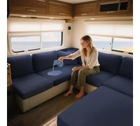 ZXLVCU Imperméable Housse Banquette Camping Car, Housses de Coussin Extensible De Siège pour Caravane, avec 2 Courroies (Navy Blue,W:130-150,D:65-95cm)