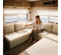 ZXLVCU Imperméable Housse Banquette Camping Car, Housses de Coussin Extensible De Siège pour Caravane, avec 2 Courroies (Beige,W:95-130,D:25-40cm)