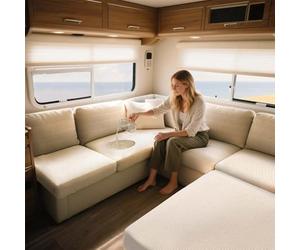 ZXLVCU Imperméable Housse Banquette Camping Car, Housses de Coussin Extensible De Siège pour Caravane, avec 2 Courroies (Beige,W:95-130,D:25-40cm)