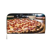 ZXMDZTSS Big Pizza - Portefeuille en cuir véritable avec fermeture éclair pour femme avec poche pour téléphone - Pochette élégante pour un usage quotidien, les voyages et les cadeaux (design portable