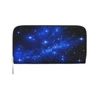 ZXMDZTSS Blue Shining Stars - Portefeuille en cuir véritable avec fermeture éclair pour femme avec poche pour téléphone - Pochette élégante pour un usage quotidien, les voyages et les cadeaux (design