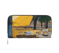 ZXMDZTSS Cafe Terrace at Night - Portefeuille à fermeture éclair en cuir véritable pour femme avec poche pour téléphone - Pochette élégante pour un usage quotidien, les voyages et les cadeaux (design