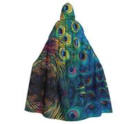 ZXMDZTSS Cape à capuche en polyester imprimé paon coloré pour adultes | Cape à imprimé complet | Costume de fête | Fermeture à cravate en polyester