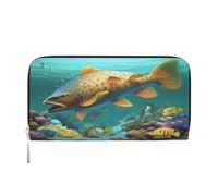 ZXMDZTSS Colorful Fish Under The Sea - Portefeuille en cuir véritable à fermeture éclair pour femme avec poche pour téléphone - Pochette élégante pour un usage quotidien, les voyages et les cadeaux