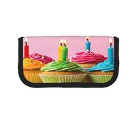 ZXMDZTSS Colorful Happy Birthday Cupcakes - Trousse à stylos en toile - Design élégant bicolore | Organiseur de maquillage et de papeterie pour l'école, les voyages, Noir , Taille unique, Sac de