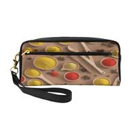 ZXMDZTSS Divers motifs imprimés d'assaisonnement - Trousse à crayons et trousse de maquillage personnalisable en cuir synthétique - Organiseur compact pour étudiants, artistes, voyages, Noir , Taille