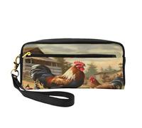 ZXMDZTSS Farm Print Chicken and Rooster - Trousse à crayons et trousse de maquillage personnalisable en cuir synthétique - Organiseur compact pour étudiants, artistes, voyages, Noir , Taille unique