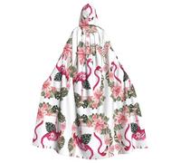 ZXMDZTSS Flamingo Bird Round Leaves - Cape à capuche pour adultes | Cape imprimée complète | Costume de fête | Fermeture à cravate en polyester