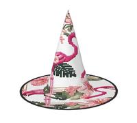 ZXMDZTSS Flamingo Bird Round Leaves - Chapeau d'Halloween imprimé pour adultes | Tenue de festival | Accessoire de costume de sorcière | Tissu Oxford 3 pièces