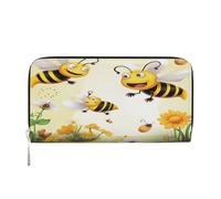 ZXMDZTSS Flying Bees Portefeuille en cuir véritable à fermeture éclair pour femme avec poche pour téléphone portable élégant pour un usage quotidien, les voyages et les cadeaux (design portable de