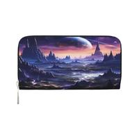 ZXMDZTSS Galaxy Stars Hills - Portefeuille à fermeture éclair en cuir véritable pour femme avec poche pour téléphone - Pochette élégante pour un usage quotidien, les voyages et les cadeaux (design