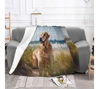 ZXMDZTSS Golden retriever on the beach - Couverture en flanelle douce et légère pour lit, canapé, camping, voyage, 203,2 x 152,4 cm