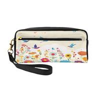 ZXMDZTSS Hen Flying Butterflies Among Flowers - Trousse à crayons et trousse de maquillage personnalisable en cuir synthétique - Organiseur compact pour étudiants, artistes, voyages, Noir , Taille