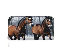 ZXMDZTSS Horses in The Snow - Portefeuille en cuir véritable à fermeture éclair pour femme avec poche pour téléphone - Pochette élégante pour un usage quotidien, les voyages et les cadeaux (design