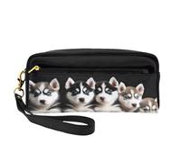 ZXMDZTSS Husky Puppies Dogs - Trousse à crayons et trousse de maquillage en cuir synthétique personnalisable - Organiseur compact pour étudiants, artistes, voyages, Noir , Taille unique, Sac à dos