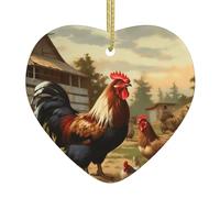 ZXMDZTSS Imprimé ferme poulet et coq - Pendentif en forme de cœur en acrylique de Noël - Ornement personnalisable pour décoration de vacances, cadeaux de fête de mariage et présentoirs de vente au